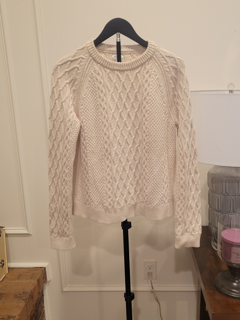J. Crew Chunky Cable Crewneck Sweater in Cream